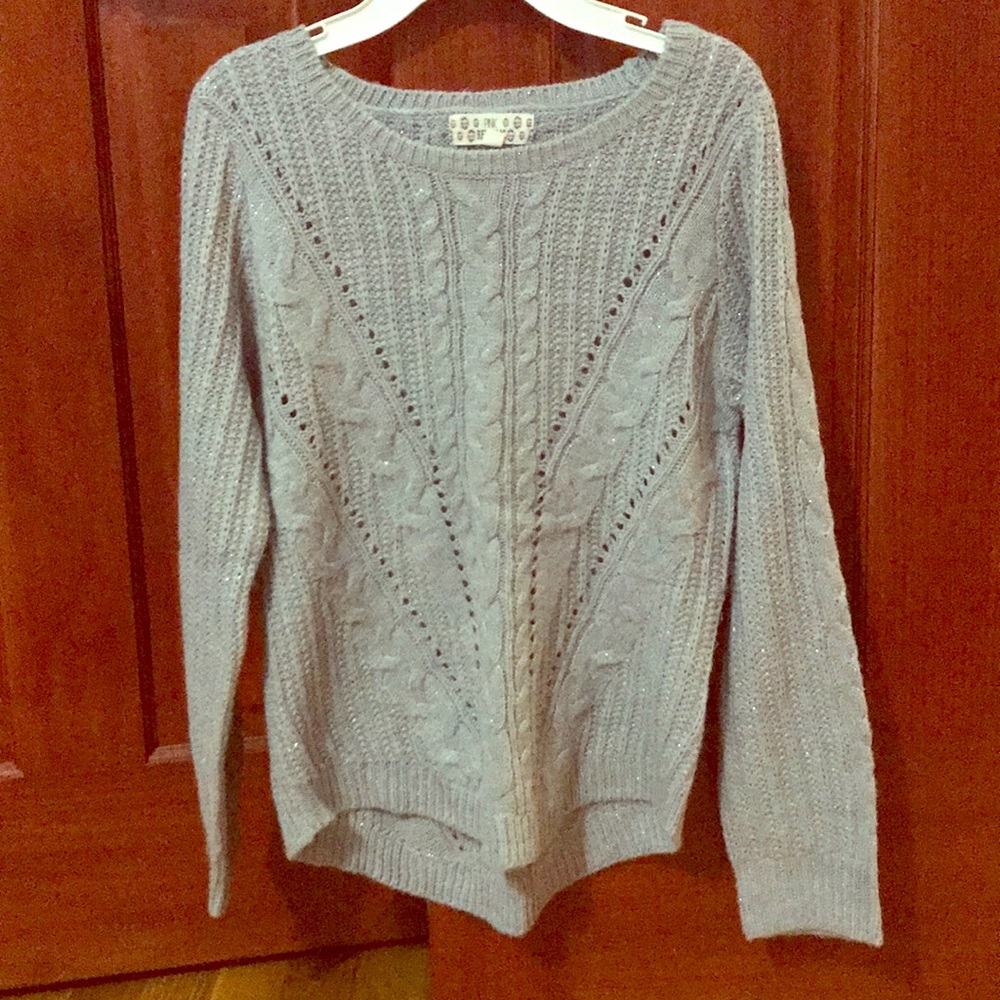 Shimmery gray sweater.